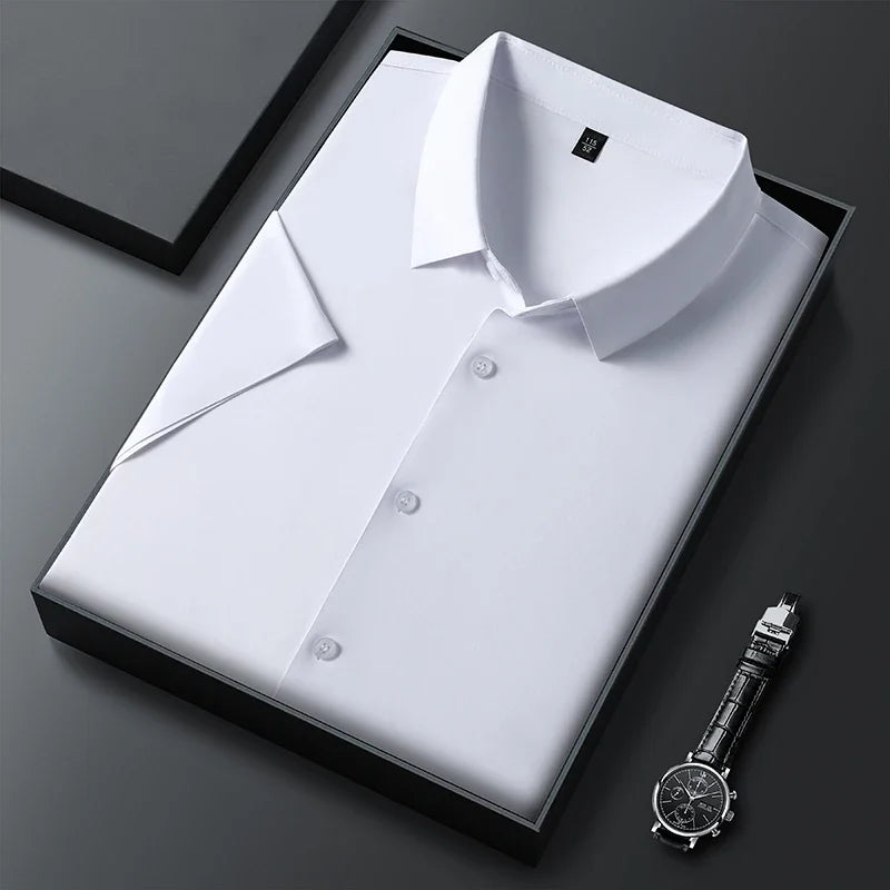 Camisa de manga corta de color liso para hombre, informal