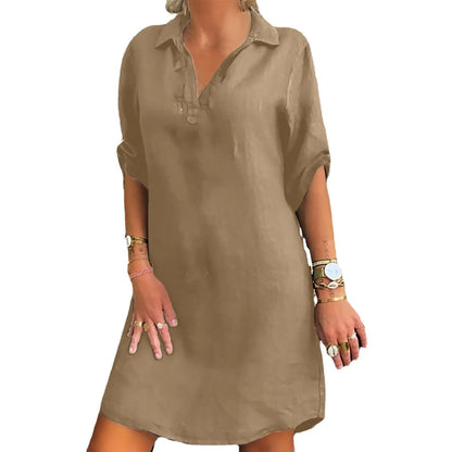 Vestido estilo blusa de algodón y lino para mujer, estilo vintage, informal