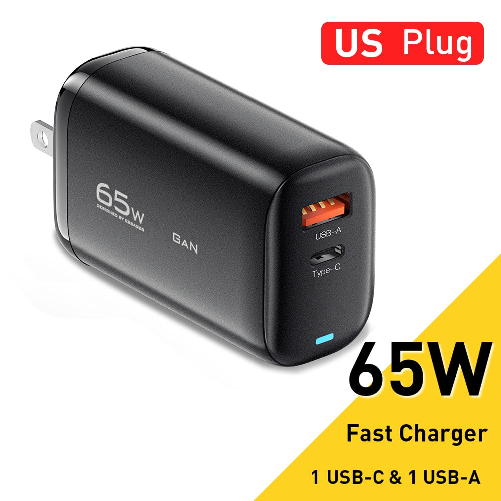 Cargador USB tipo C Essager GaN de 65 W para portátil, carga rápida PPS de 45