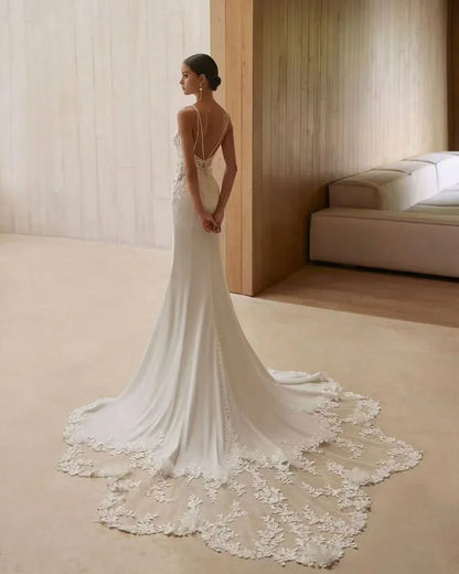 Vestidos de novia sexys personalizados, de sirena, con encaje