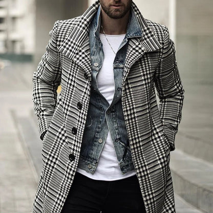 Abrigo de solapa a cuadros para hombre, holgado, cómodo, retro, a la moda