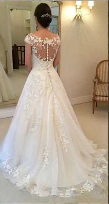 Vestidos de novia blancos elegantes con apliques 2023, espalda transparente