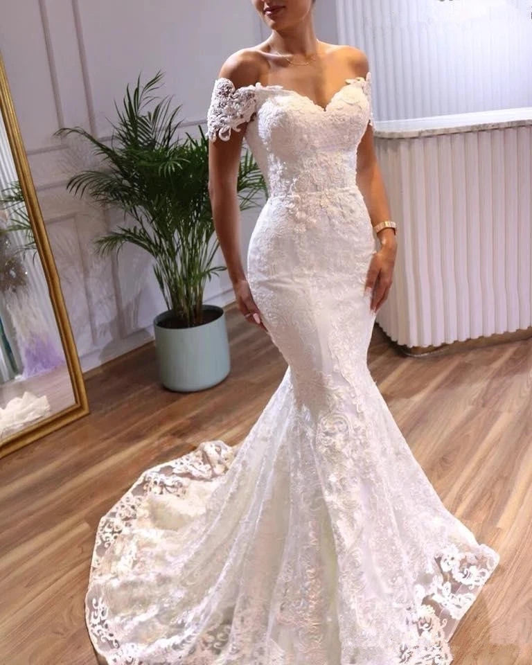 Vestidos de novia de sirena sexys con hombros descubiertos