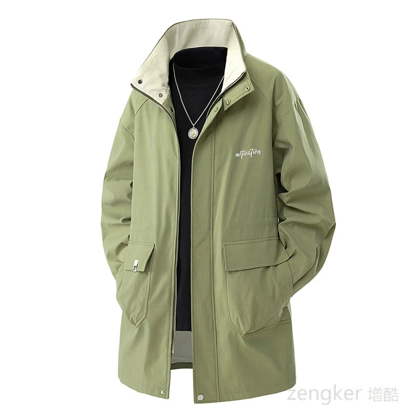 Gabardina de gran tamaño para hombre, chaqueta informal de primavera y otoño