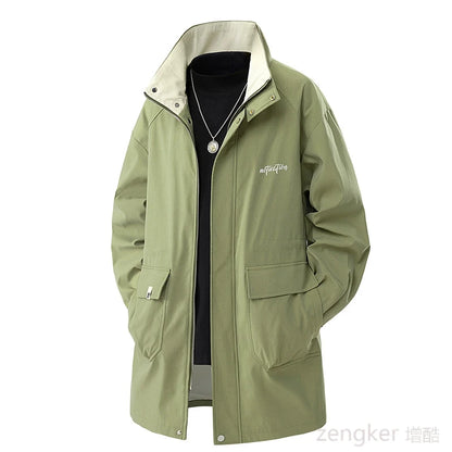 Gabardina de gran tamaño para hombre, chaqueta informal de primavera y otoño