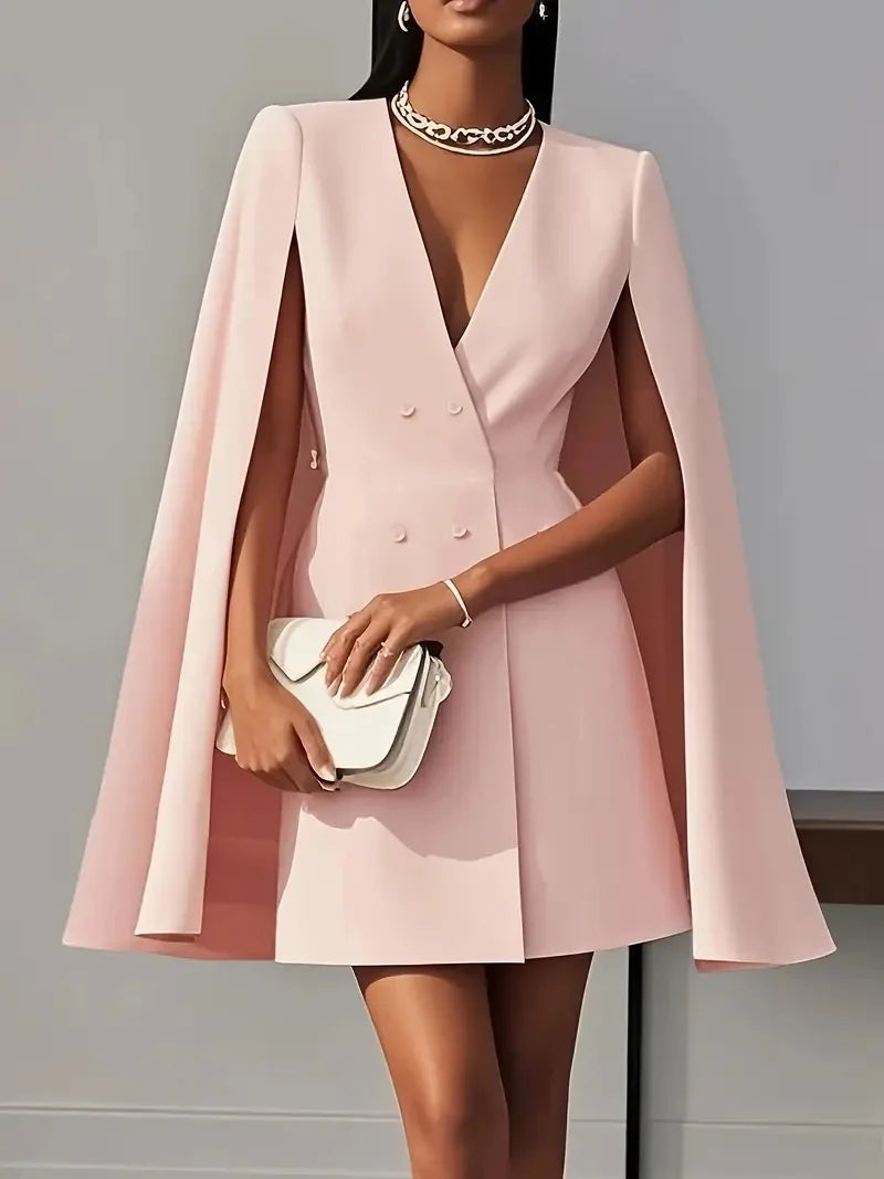 Vestido elegante de oficina para mujer, estilo blazer liso, con doble botonadura