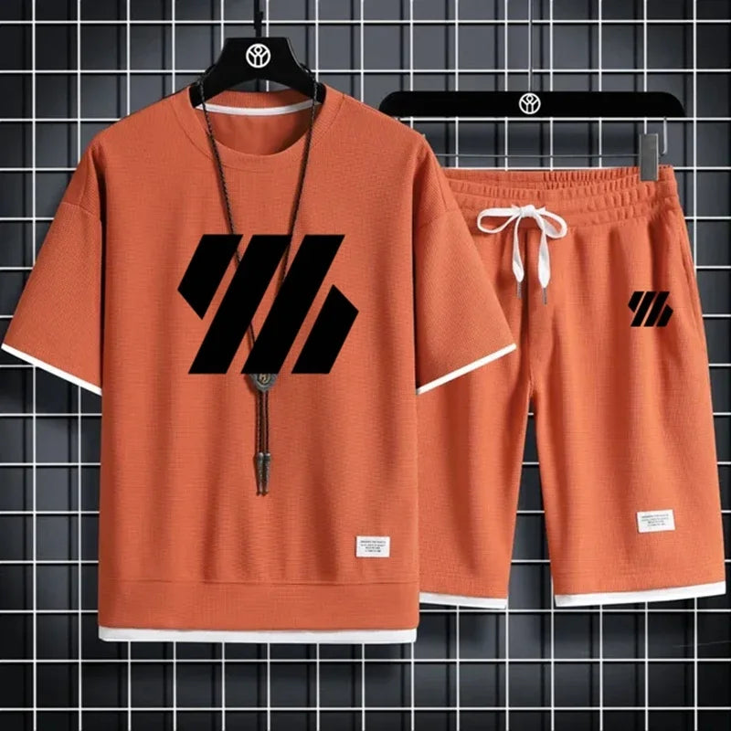 Conjunto deportivo de moda para hombre, chándal de manga corta