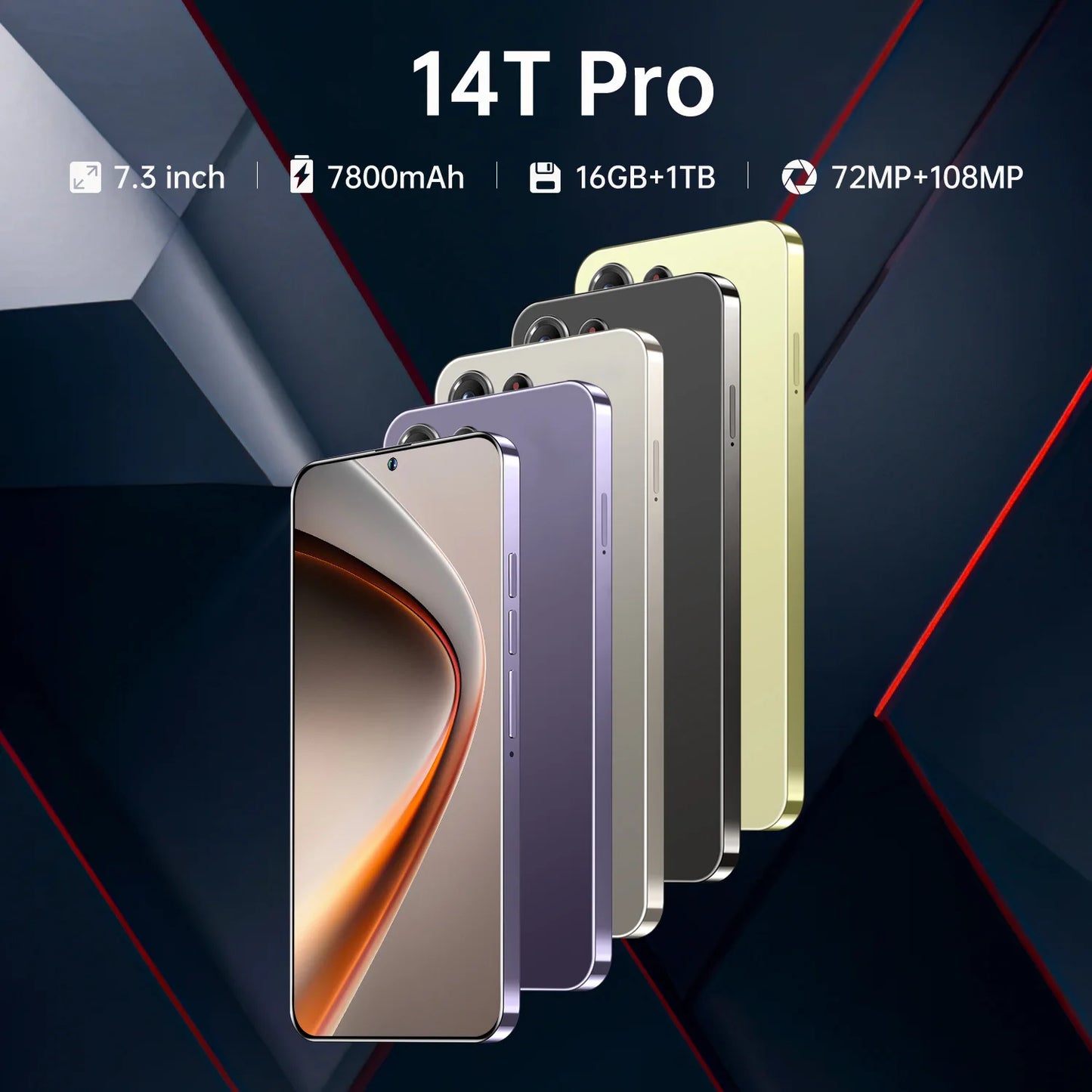 Teléfono inteligente 14T Pro 5G, pantalla de 7,3 pulgadas, doble SIM, 22 GB + 2 TB