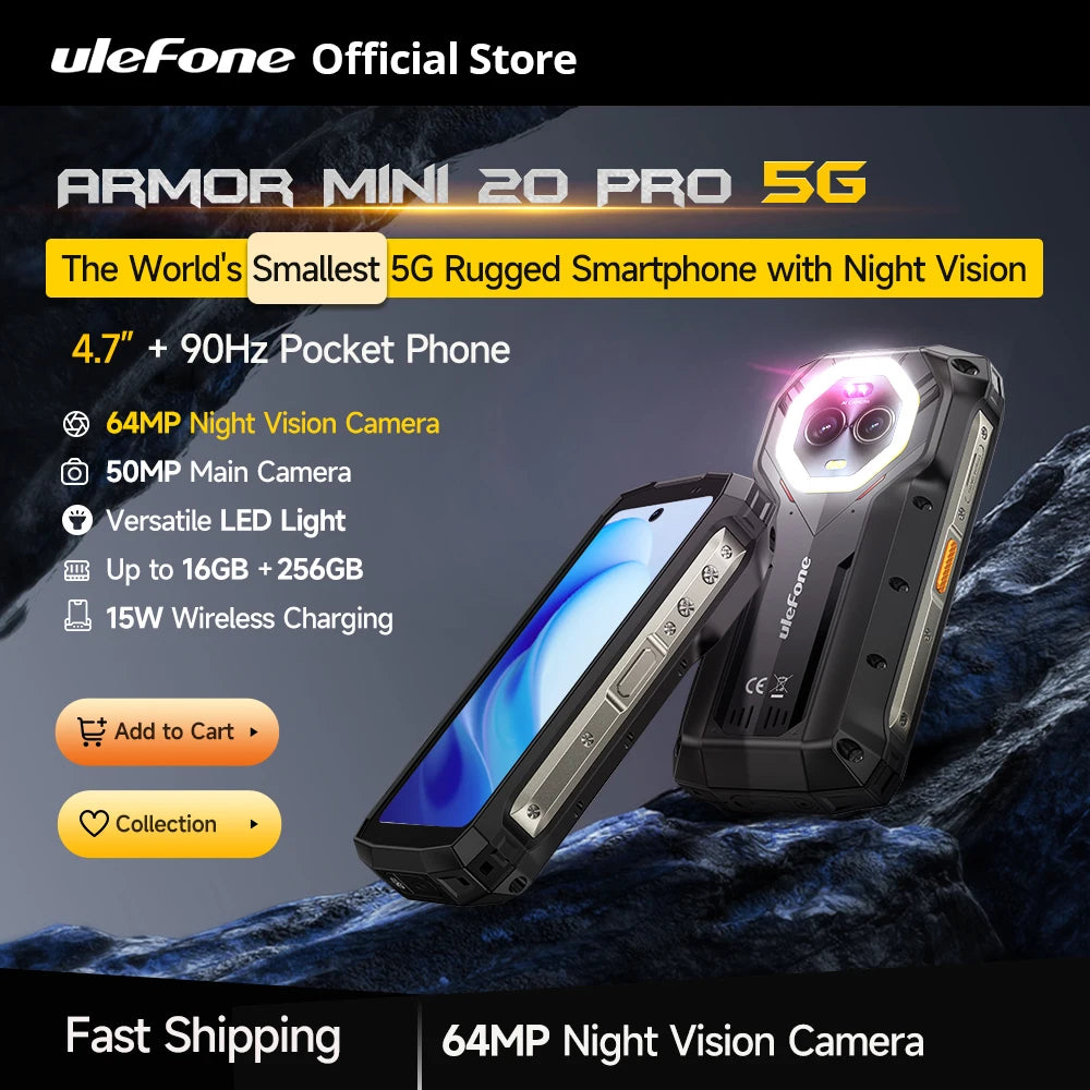 Teléfono robusto Ulefone Armor Mini 20 Pro 5G de 4,7 pulgadas, Android 14