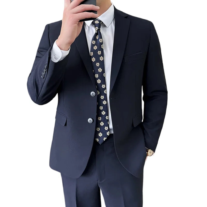 Traje (Blazer + Pantalones) Moda Hombre Color Sólido Negocios Boda