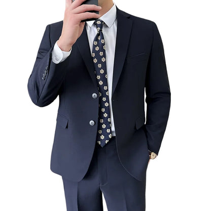 Traje (Blazer + Pantalones) Moda Hombre Color Sólido Negocios Boda