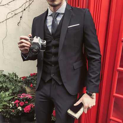 Traje de tres piezas para hombre, estilo formal de negocios, corte entallado