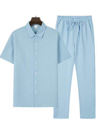 Conjuntos casuales de dos piezas a rayas para hombre, camisetas