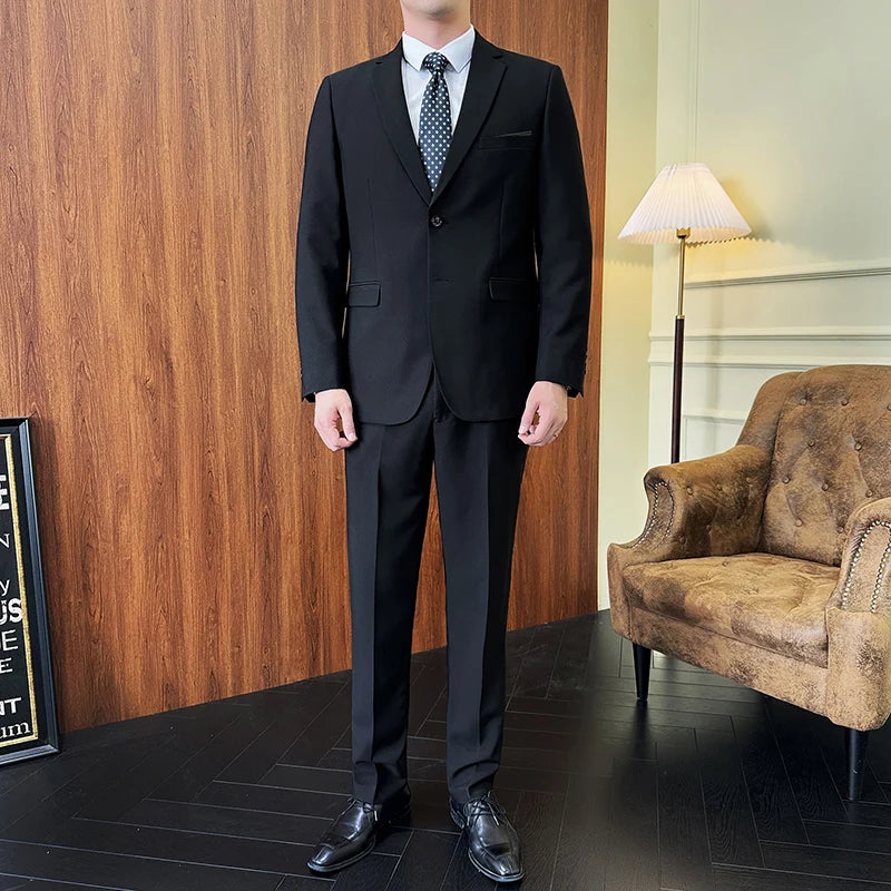 Traje (Blazer + Pantalones) Moda Hombre Color Sólido Negocios Boda