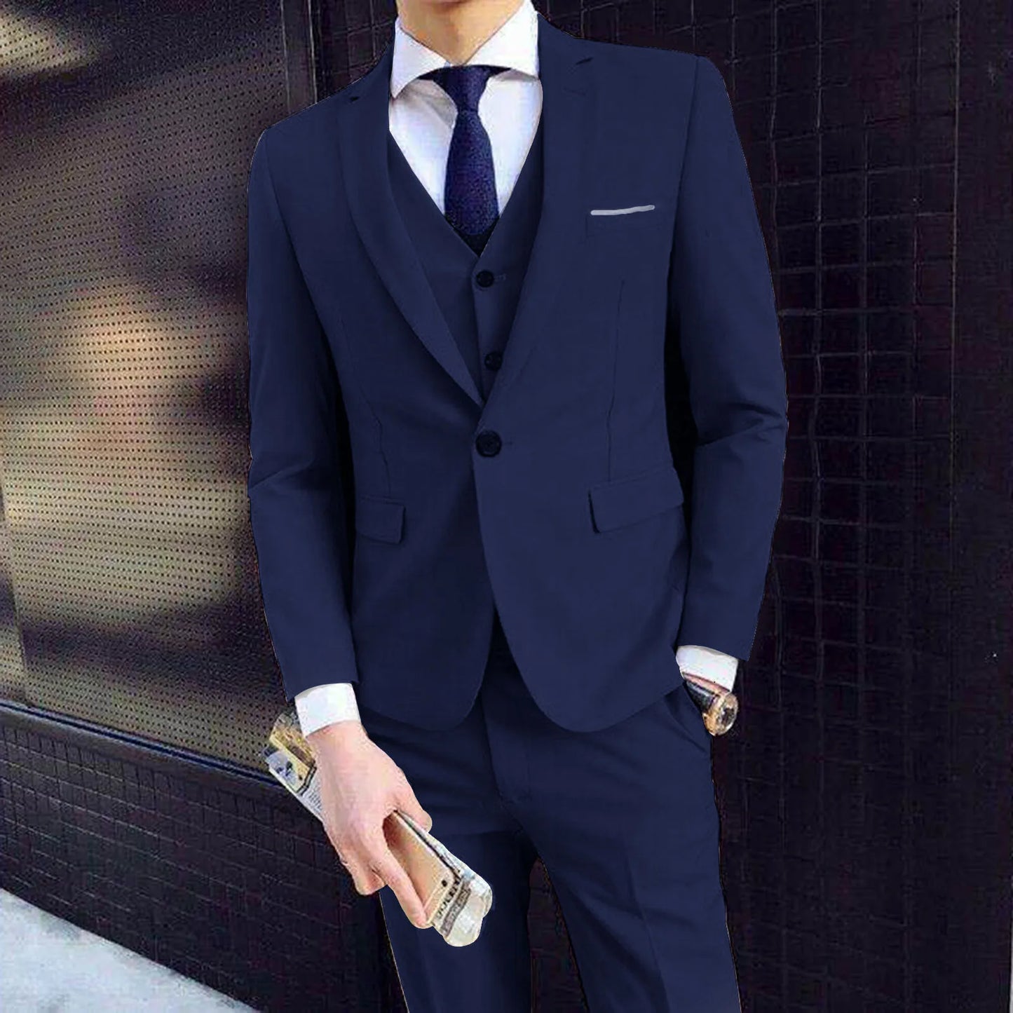 Traje de tres piezas para hombre, estilo formal de negocios, corte entallado
