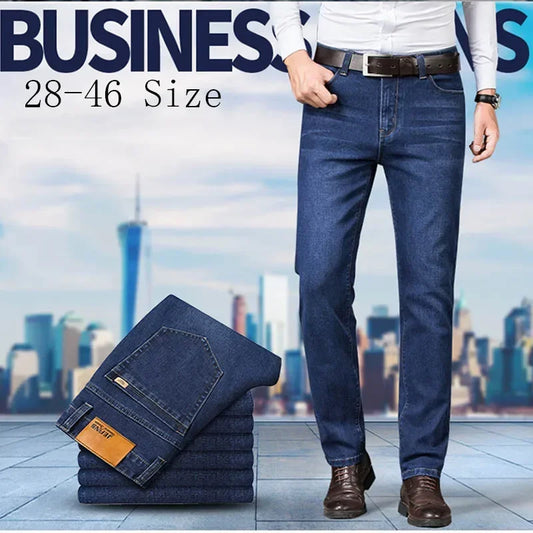 Pantalones vaqueros elásticos informales de negocios, clásicos, azules