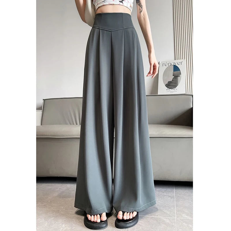 Pantalones de cintura alta para mujer, pantalón clásico, anchos