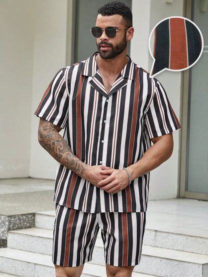 Conjunto de verano a rayas con estampado 3D para hombre,