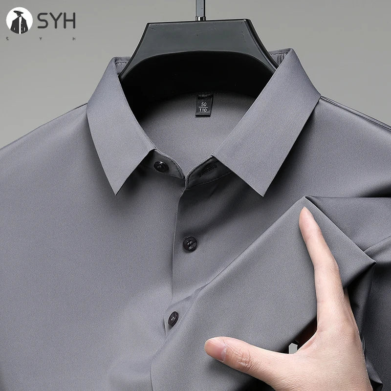 Camisa de manga corta de color liso para hombre, informal