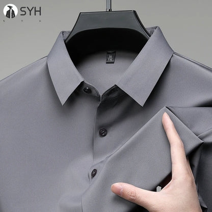 Camisa de manga corta de color liso para hombre, informal