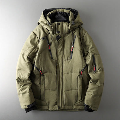Chaqueta de plumón de pato blanca con capucha para hombre