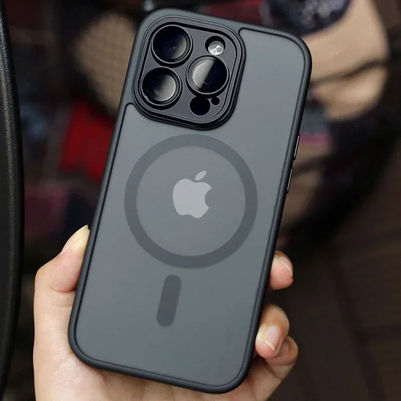 Funda magnética de lujo translúcida mate a prueba de golpes para iPhone 16, 15