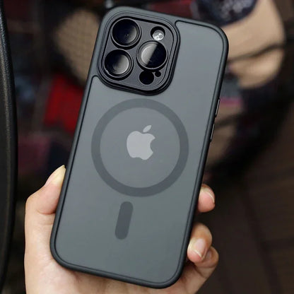 Funda magnética de lujo translúcida mate a prueba de golpes para iPhone 16, 15