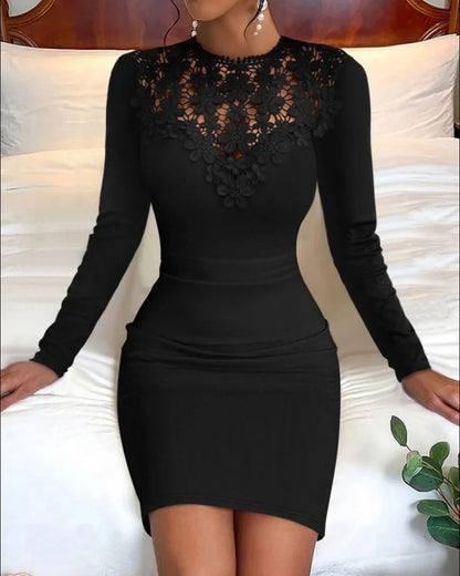 Vestido minivestido elegante de manga larga con bordado de encaje