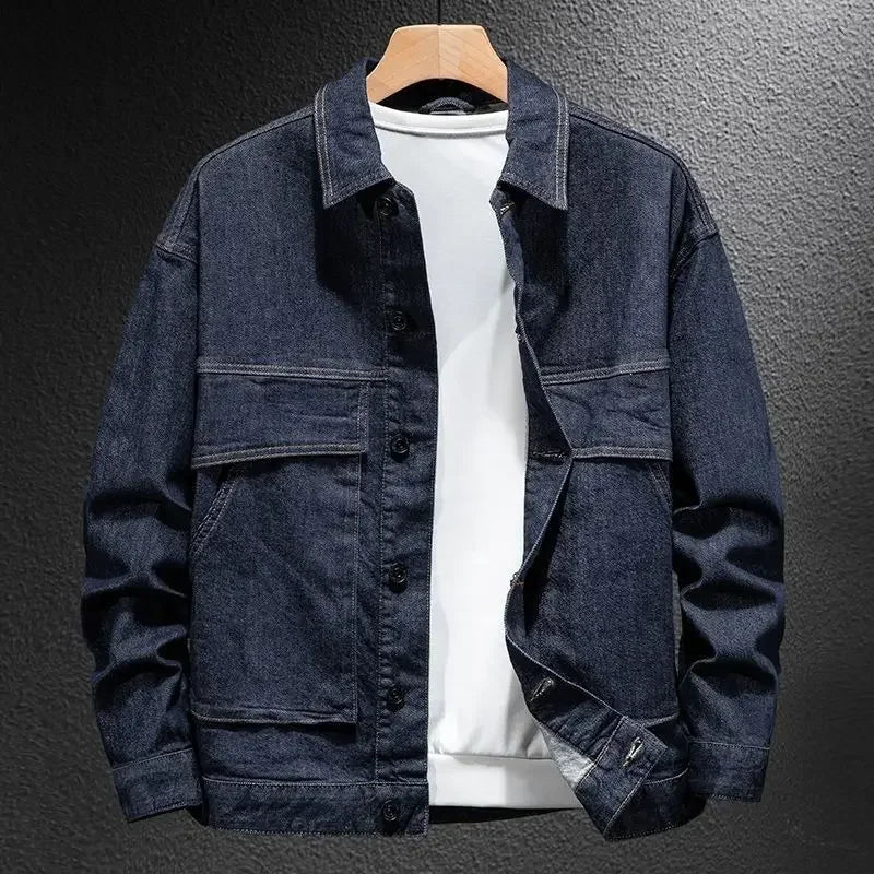 Abrigo vaquero para hombre, chaqueta vaquera gris