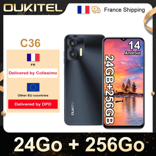 Smartphone OUTIKEL C36 Android 14 de 24 GB (8+16) + 256 GB, pantalla HD