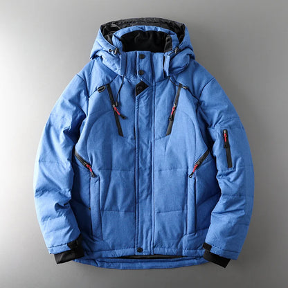 Chaqueta de plumón de pato blanca con capucha para hombre