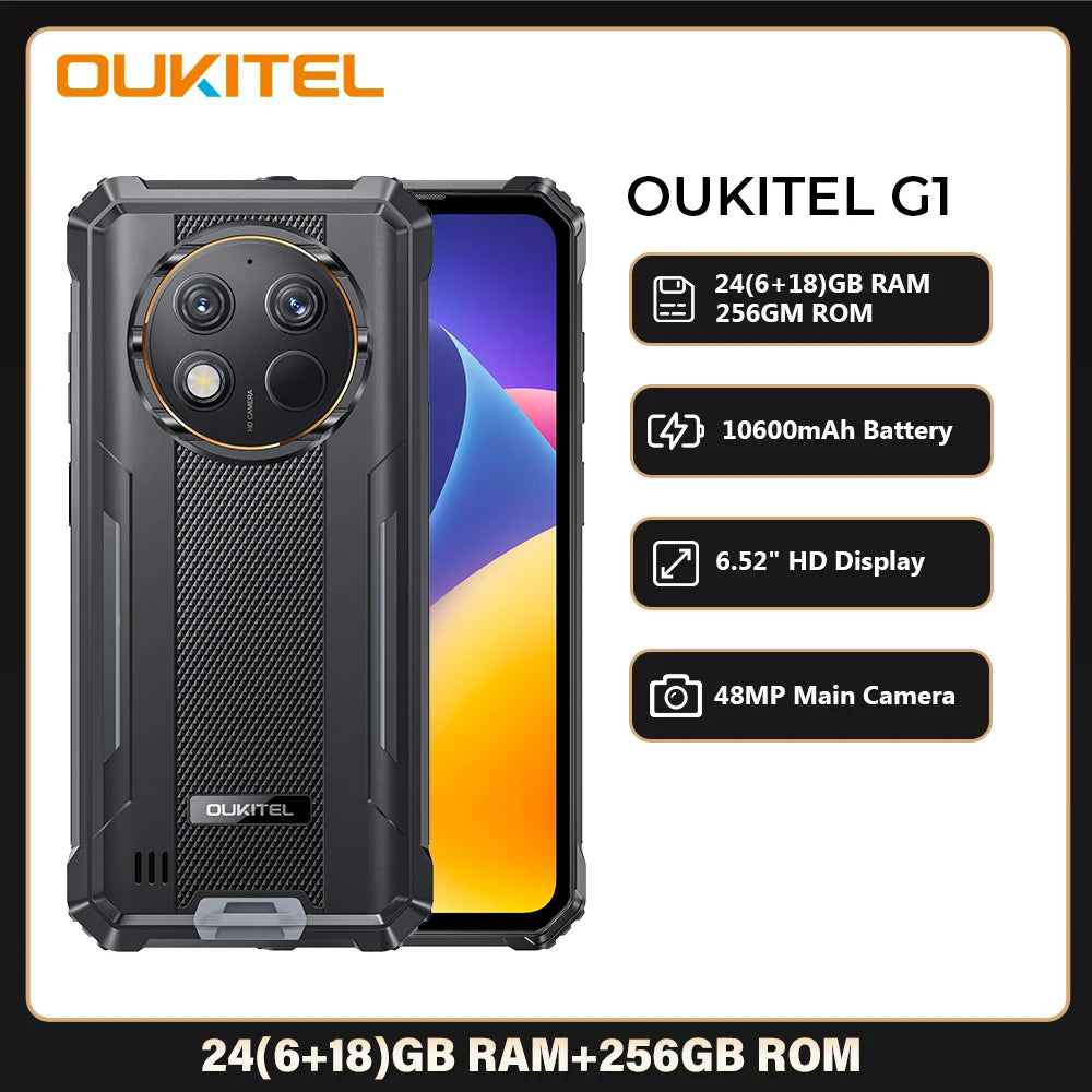 Teléfono inteligente robusto Oukitel G1 Android 24 GB (6+18) + 256 GB