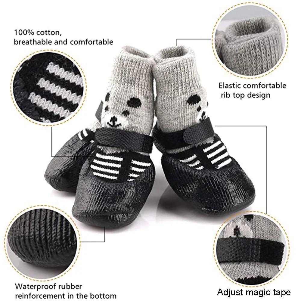 Juego de 4 botas de invierno para mascotas, cálidas, impermeables