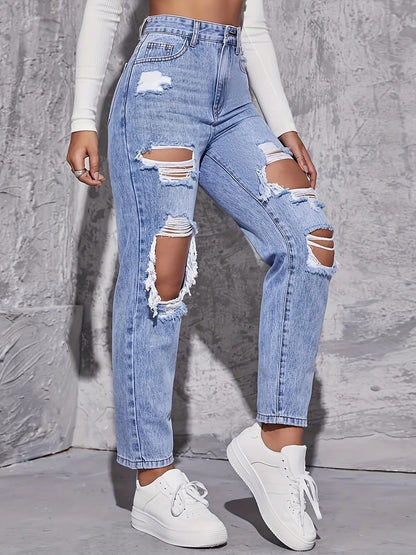 Pantalones vaqueros retro americanos con agujeros para mujer