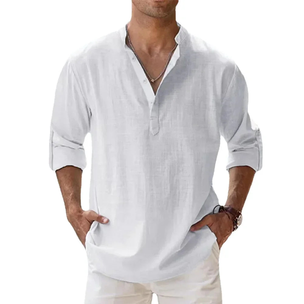 Camisas de manga corta de algodón y lino para hombre, de verano