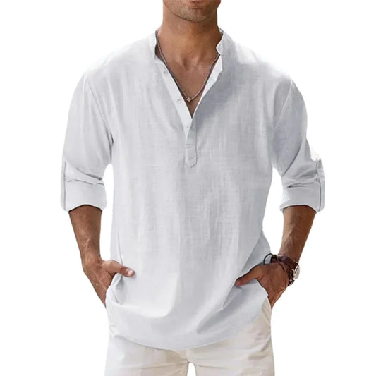 Camisas de manga corta de algodón y lino para hombre, de verano