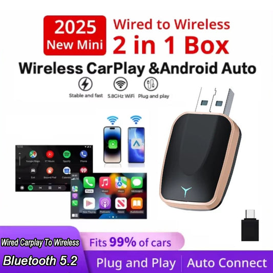 NUEVO Carplay inalámbrico 2 en 1 con IA, Android Auto Plug and Play 2025