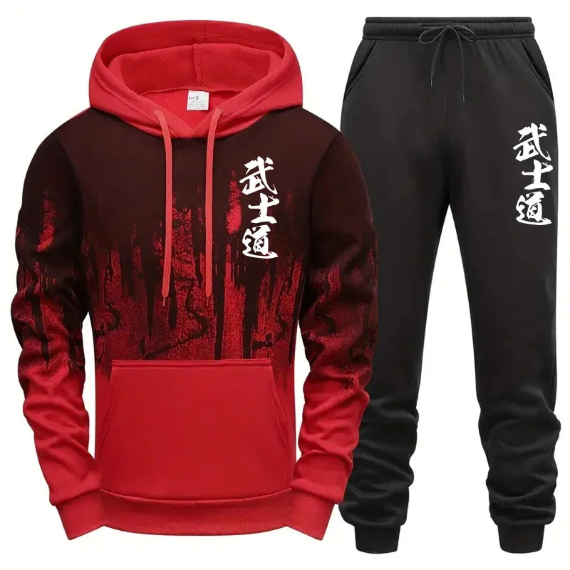 Conjunto deportivo de 2 piezas para hombre, sudadera con estampado