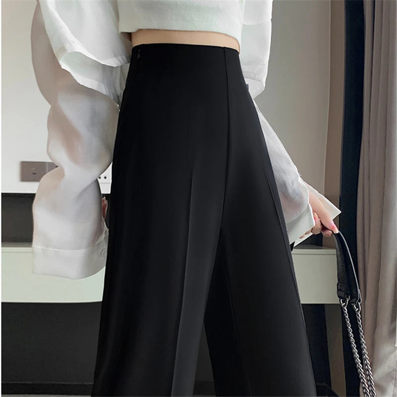 Traje caqui de cintura alta con para mujer, pantalones largos