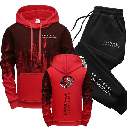 Conjunto de chándal japonés de 2 piezas con capucha y pantalones
