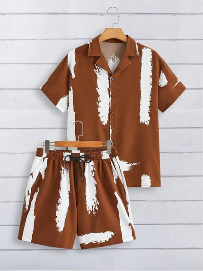 Conjunto de verano a rayas con estampado 3D para hombre,