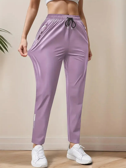 Pantalones casuales de fibra de hielo sedosa de alta elasticidad para mujer