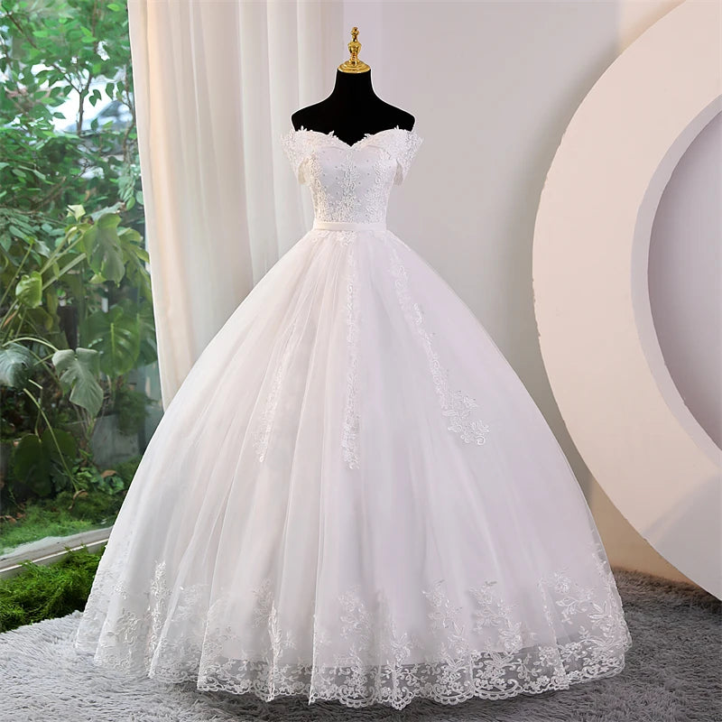 Vestidos de novia blancos de talla grande, vestidos de novia con hombros