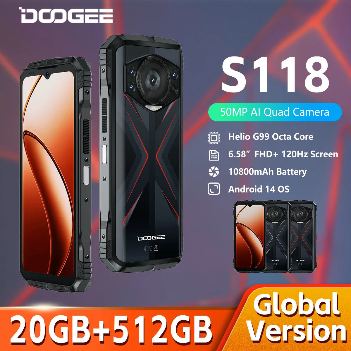 [Estreno mundial] Smartphone robusto DOOGEE S118 de 20 GB (8 GB + 12 GB