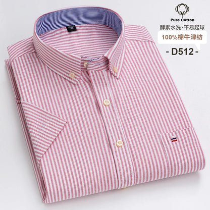Camisa formal de manga corta para hombre, 100 % algodón Oxford
