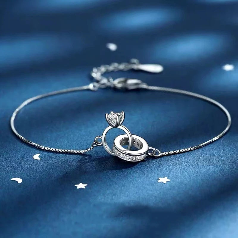 Pulseras de plata de ley para mujer, con circonitas, dijes, cadena de eslabones