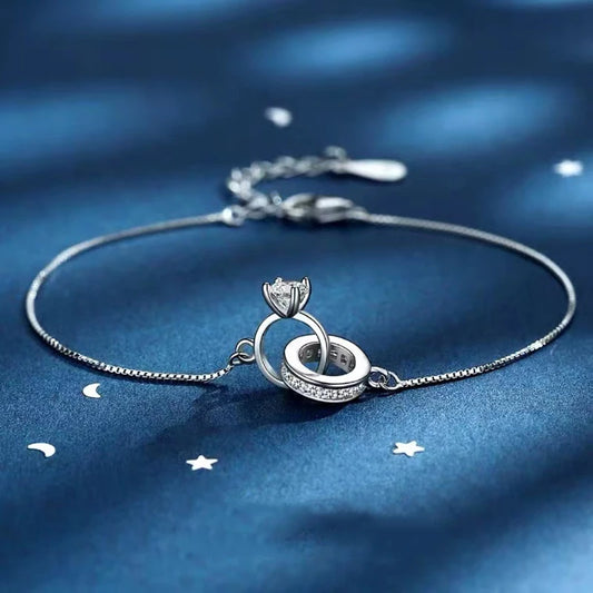 Pulseras de plata de ley para mujer, con circonitas, dijes, cadena de eslabones