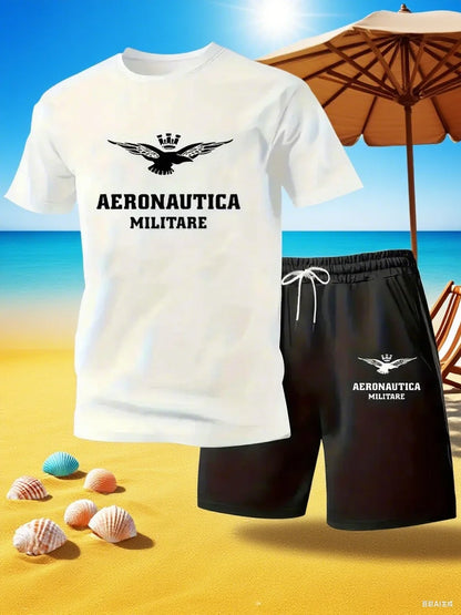 Conjunto de camiseta y pantalones cortos casuales de dos piezas para hombre