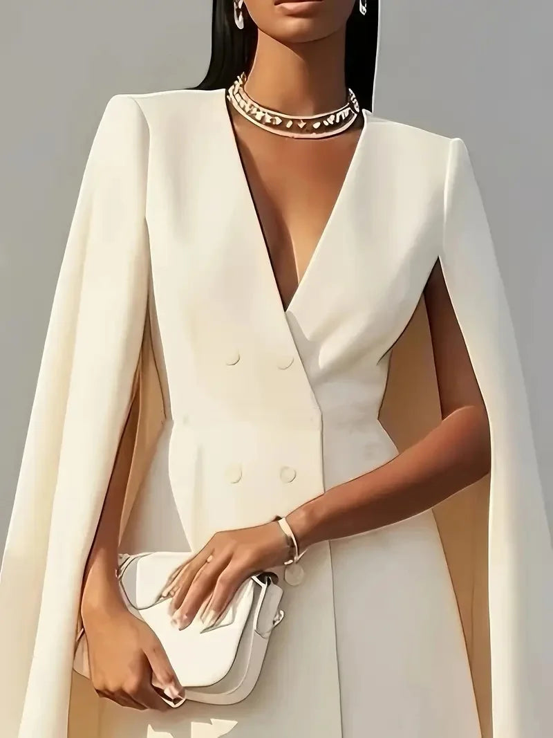 Vestido elegante de oficina para mujer, estilo blazer liso, con doble botonadura