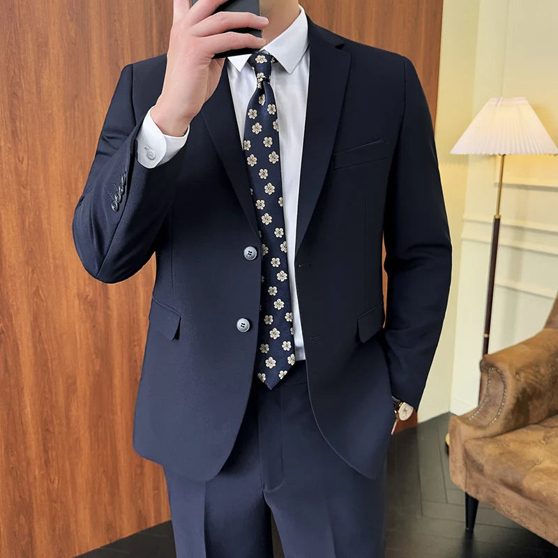 Traje (Blazer + Pantalones) Moda Hombre Color Sólido Negocios Boda
